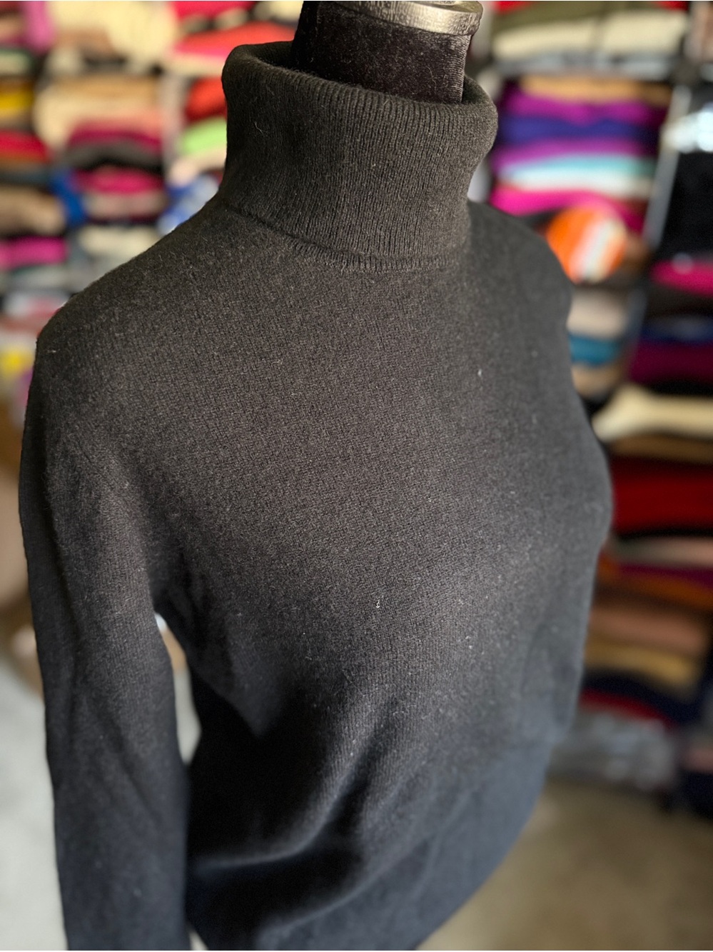 Women's Black Cashmere-Feel Turtleneck Sweater